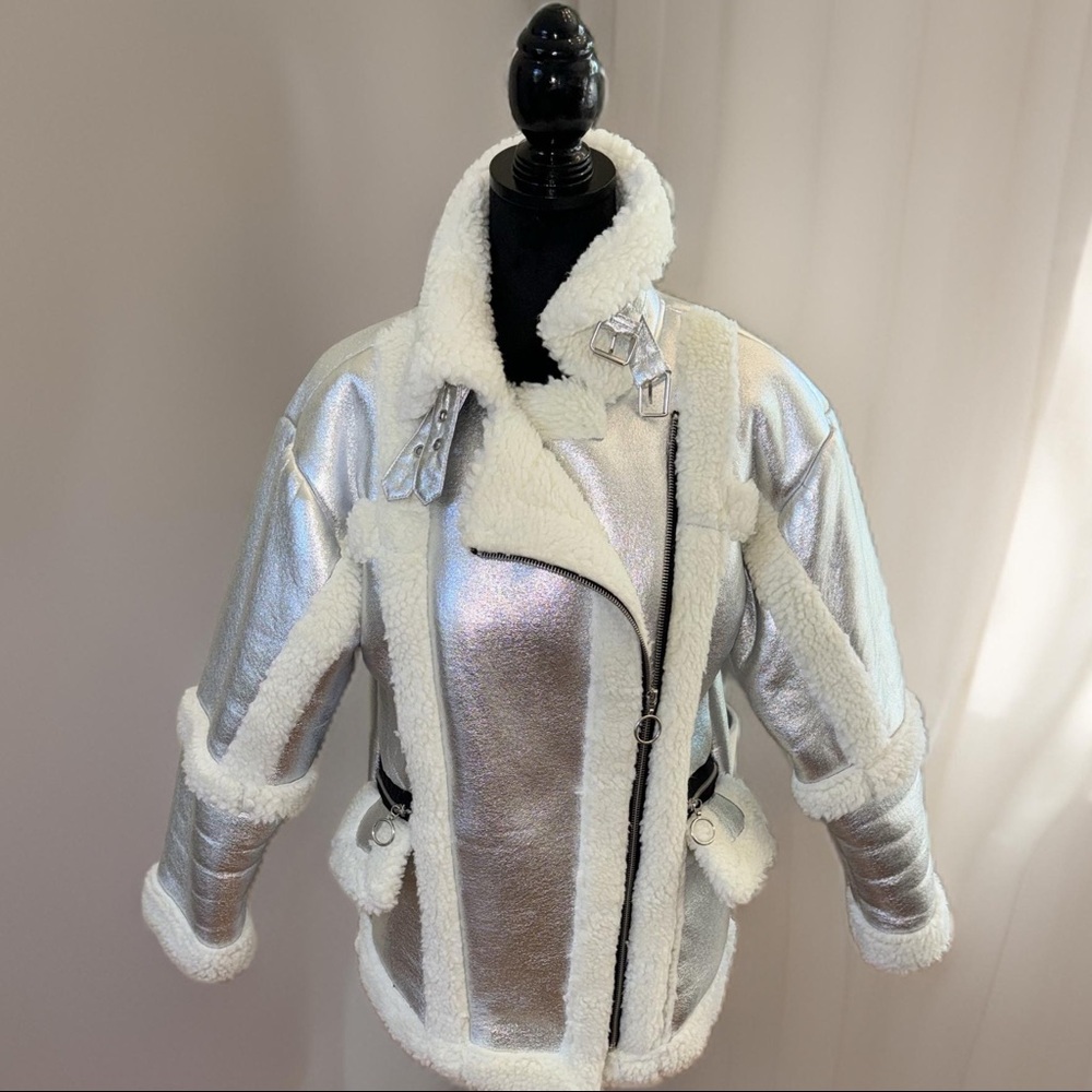 Metallic silver women’s winter coat